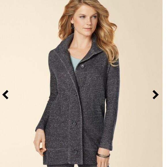 Soma Live Loungewear Vintage Terry Button Front Jacket Gray - Picture 1 of 7